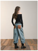 Distressed Wide-Leg Denim Pants