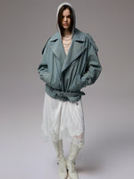 Washed Denim Moto Jacket