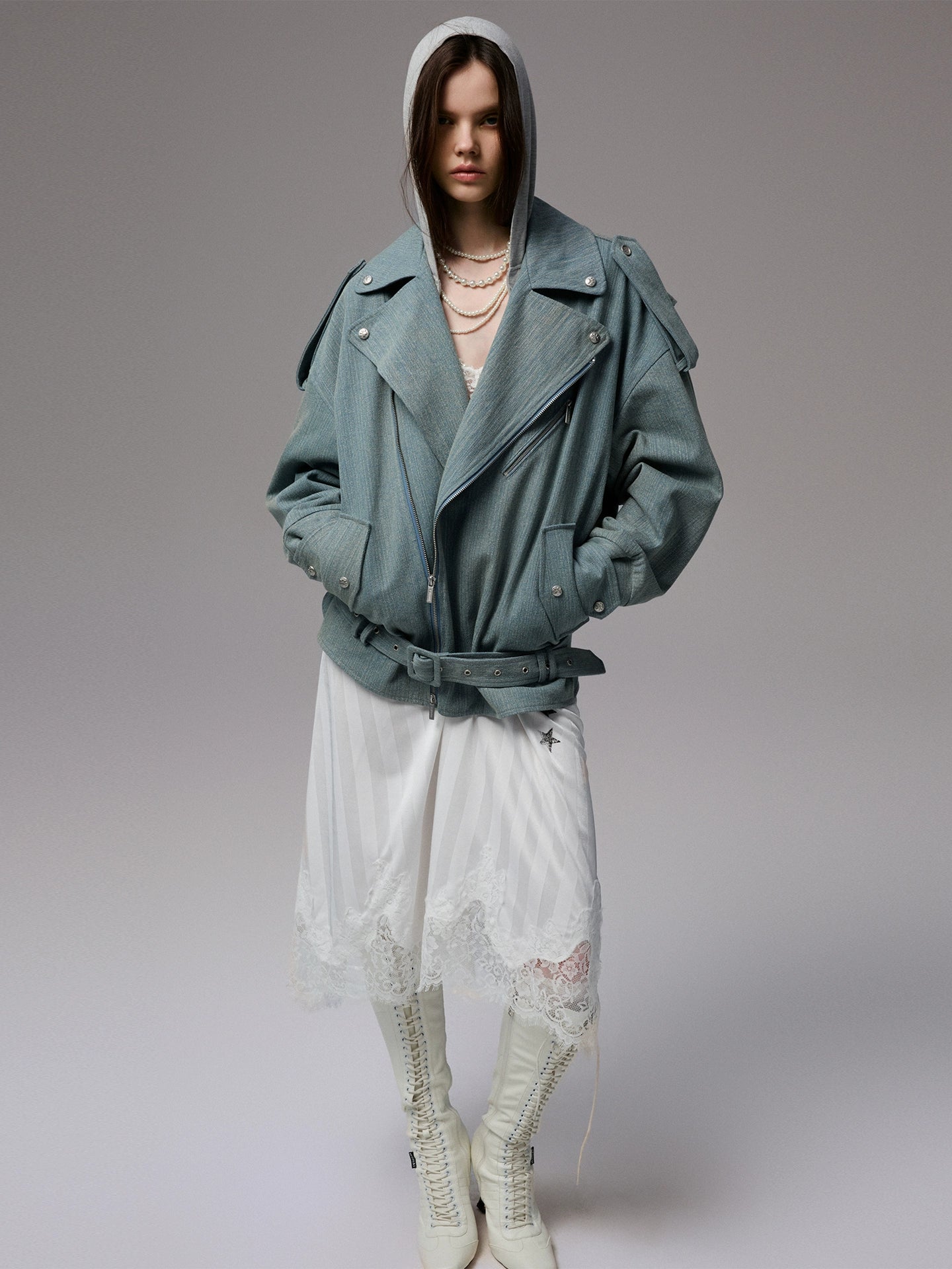 Washed Denim Moto Jacket