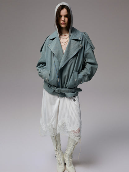 Washed Denim Moto Jacket
