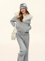 Fleece Waist-Tightening Fur Hoodie & Pants Set