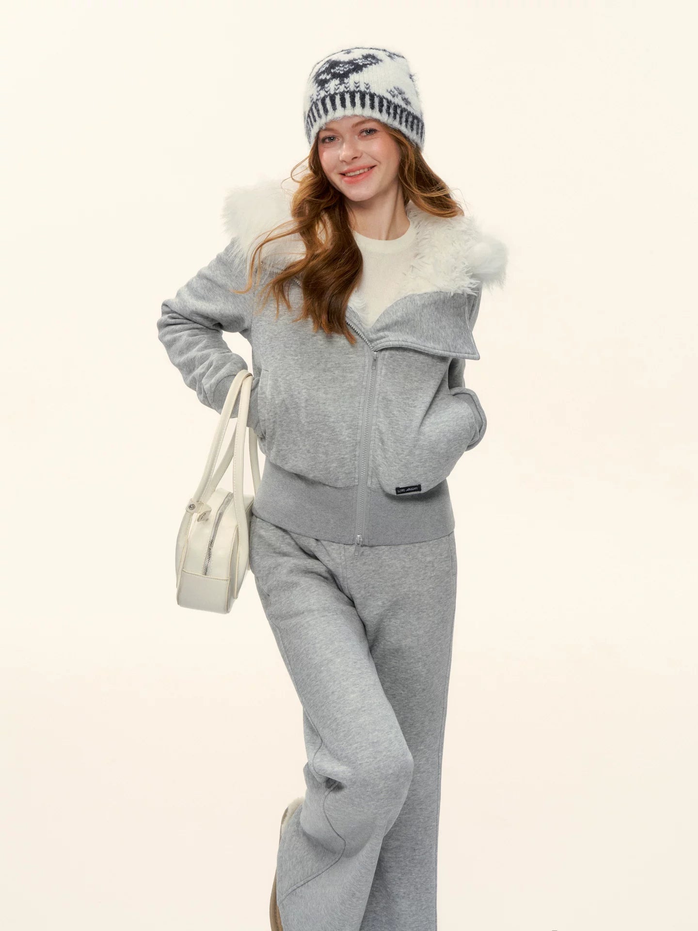Fleece Waist-Tightening Fur Hoodie &amp; Pants Set