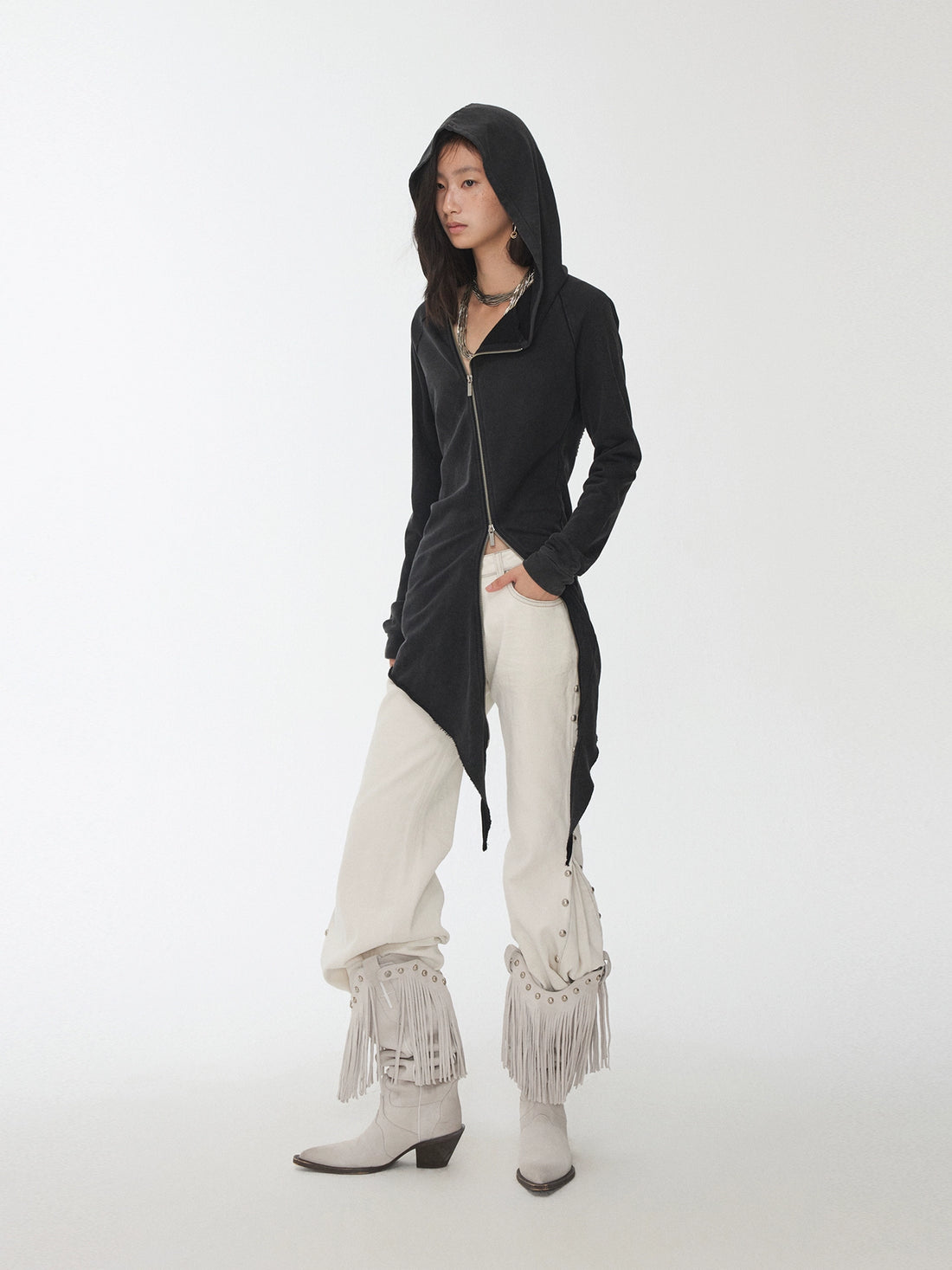 Rhinestone Studded Deconstructed Hoodie Dress