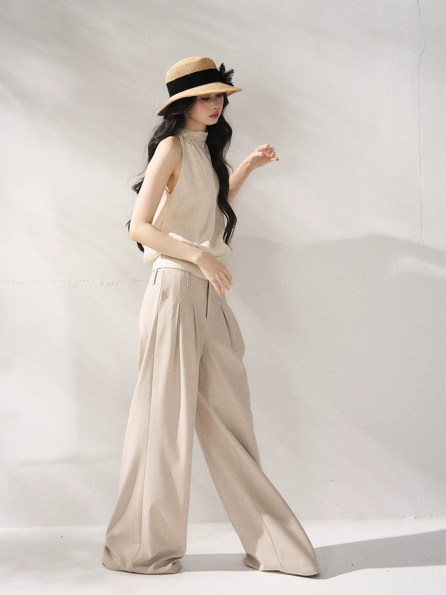 Beige Lace Halter Tank Top