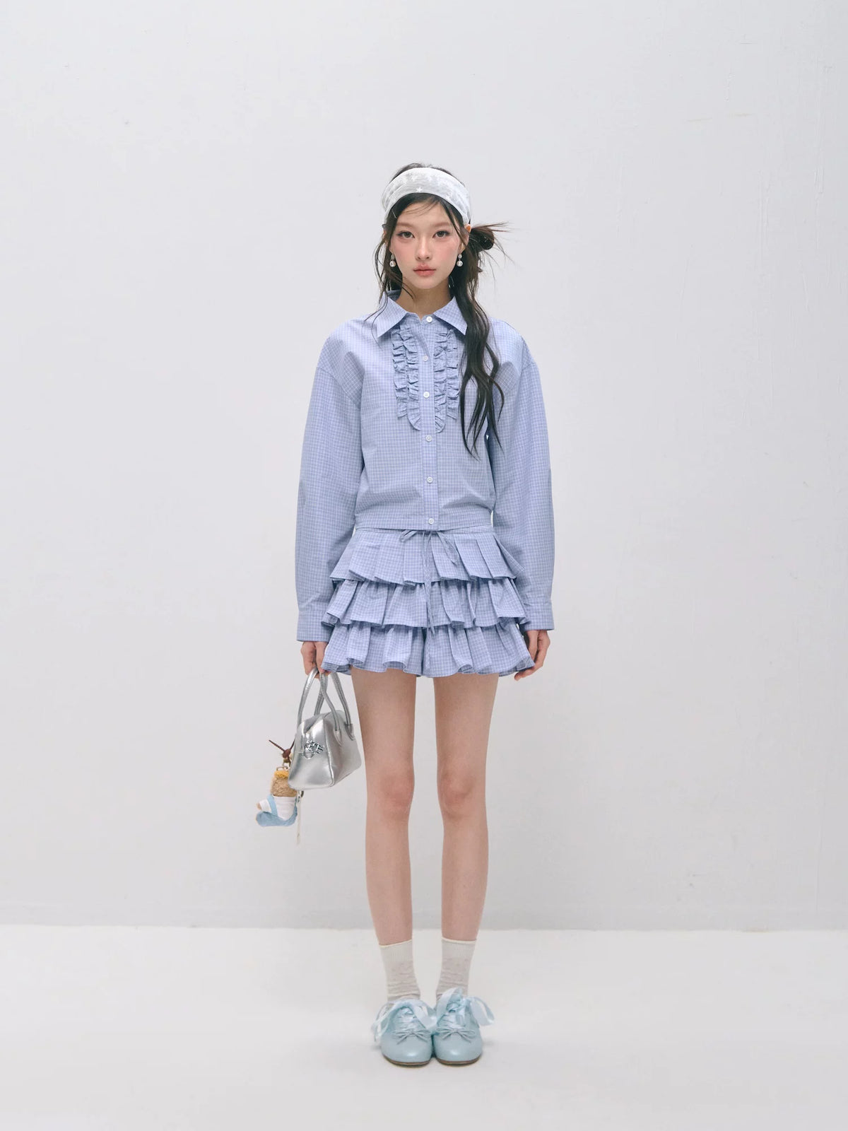Plaid Ruffle Shirt &amp; Skirt Set
