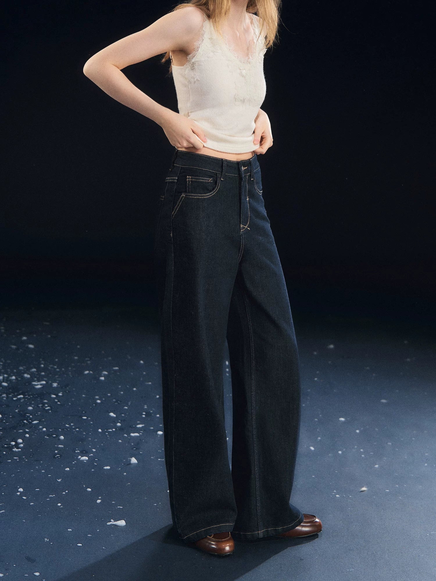 Fleece Lined Straight Denim Pants