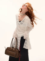 Layered V-Neck Sheer Long Sleeve Top