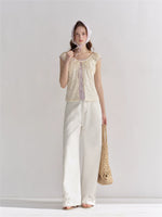 Contrast Panel Floral Eyelet Blouse
