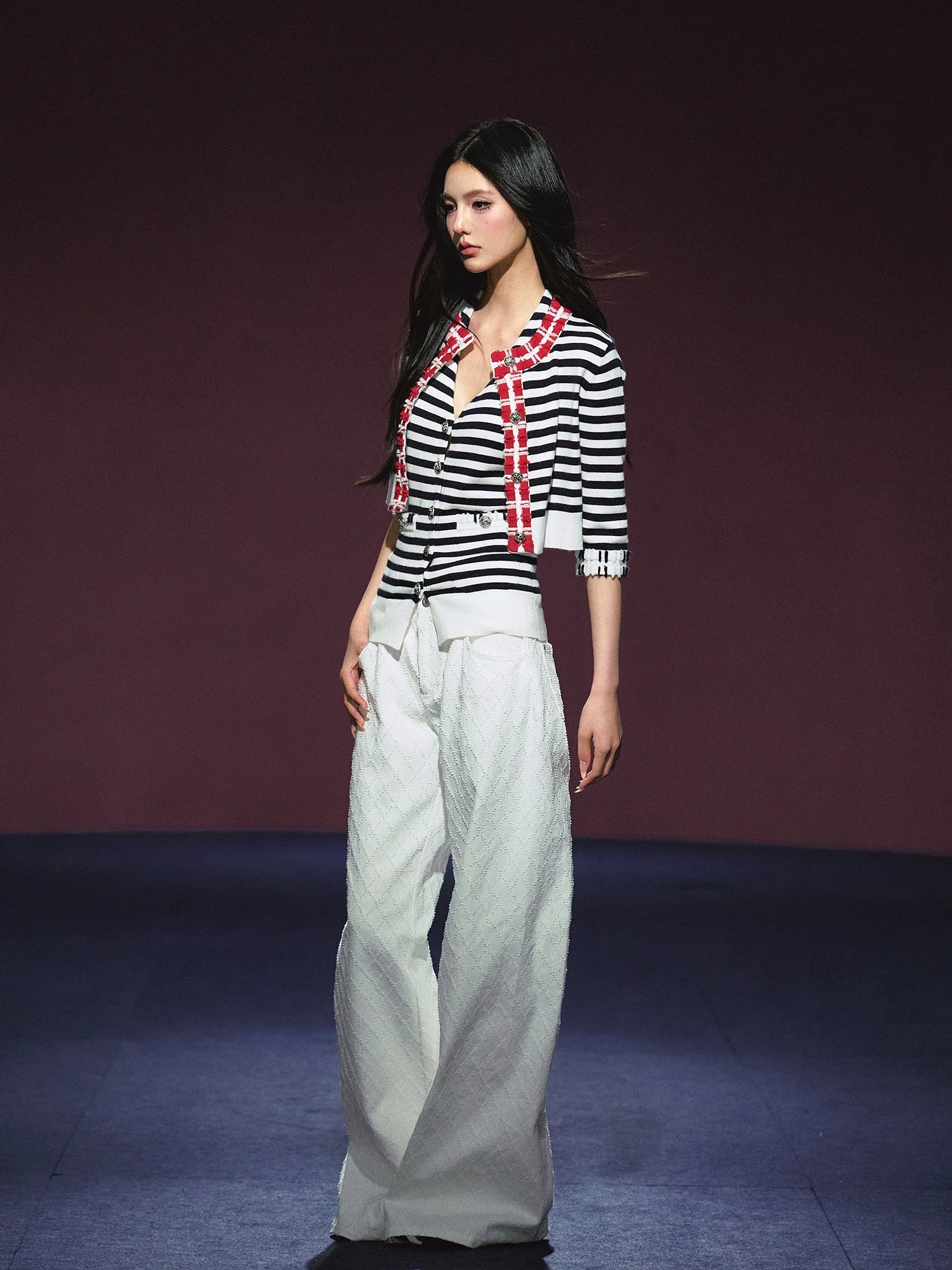 Double-Button Diamond Check Straight-Leg Pants