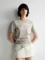 All-Over Print V-Neck Stacked Waist T-shirt