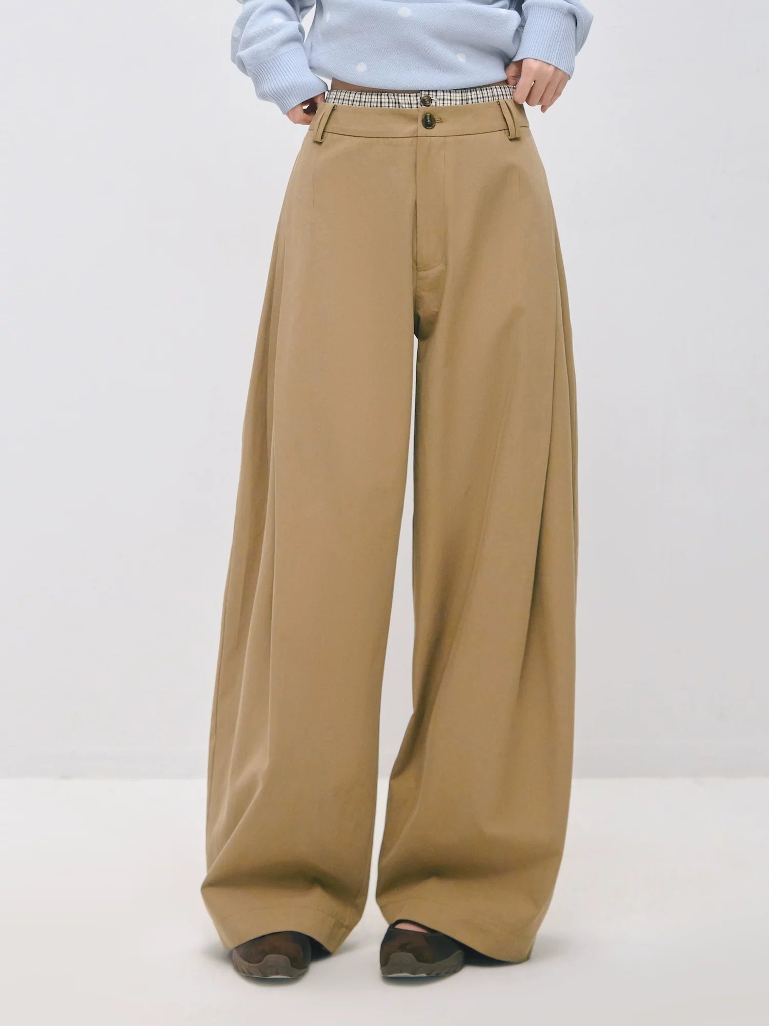 Double Waistband Pleated Wide Leg Pants