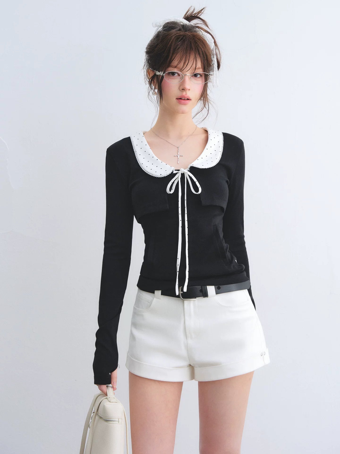 Polka Collar Cardigan Set