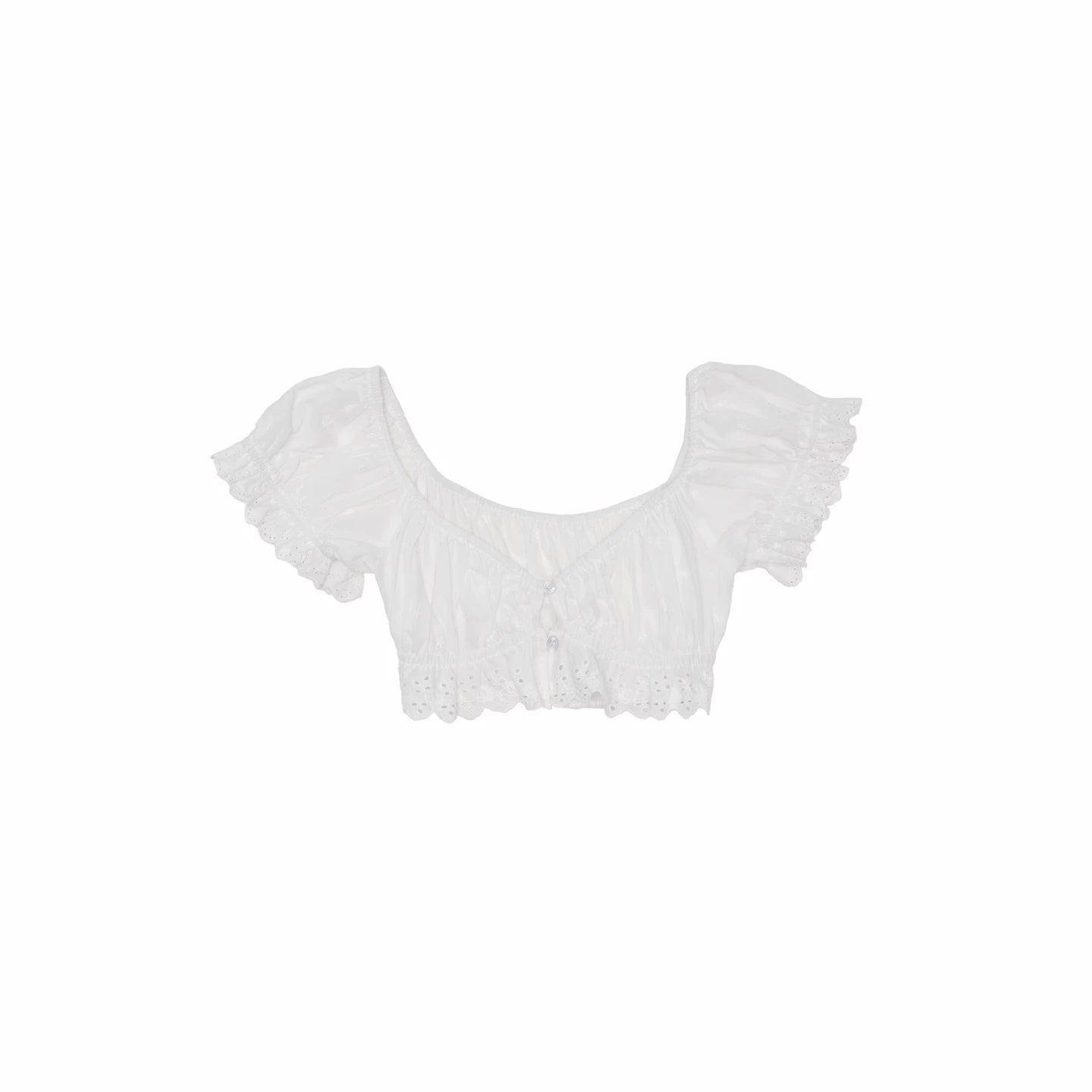 Jacquard Puff Sleeve Crop Top