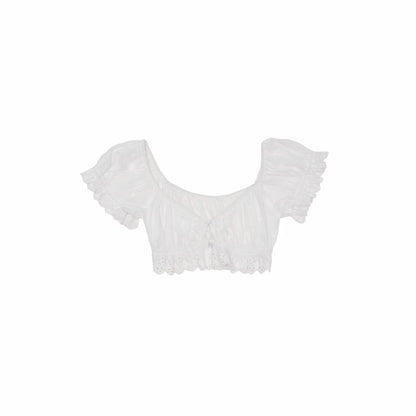 Jacquard Puff Sleeve Crop Top