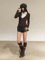 Contrast Polka Faux Layer Knit Top