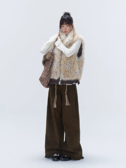 Reversible Leopard Trim Faux Fur Vest