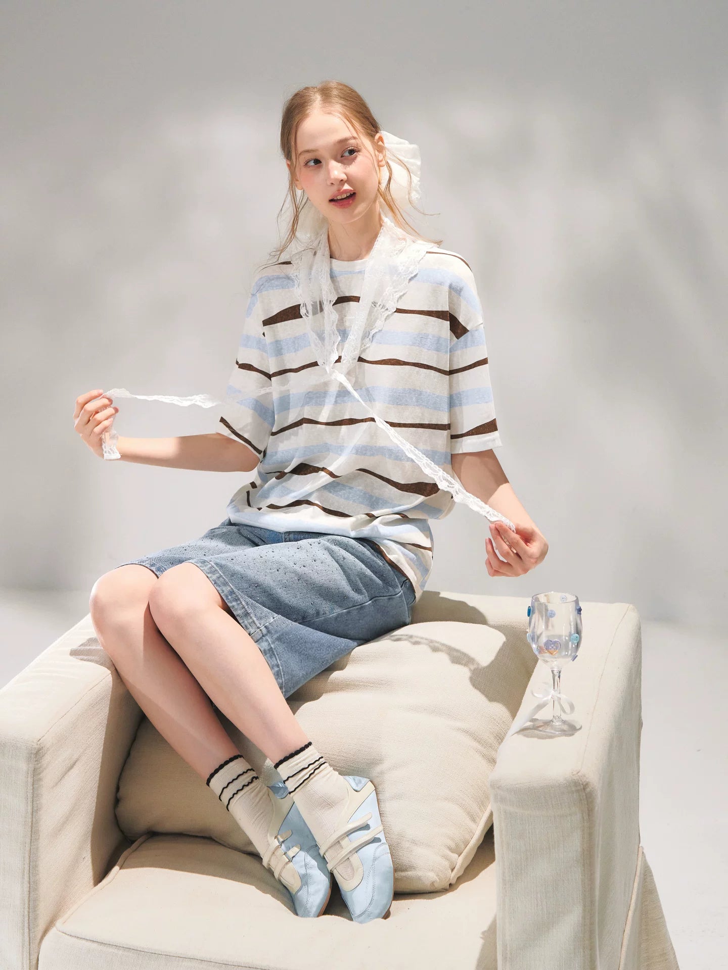 Lace Scarf Stripe T-Shirt