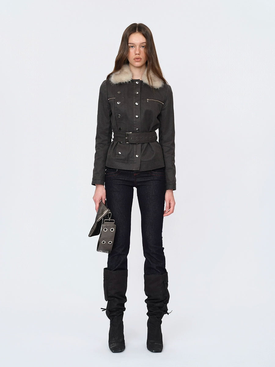 Waxed Faux-Leather Fur Jacket