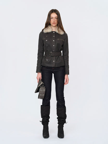 Waxed Faux-Leather Fur Jacket