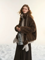 Beige Faux Mink Fur Jacket & Gloves Set