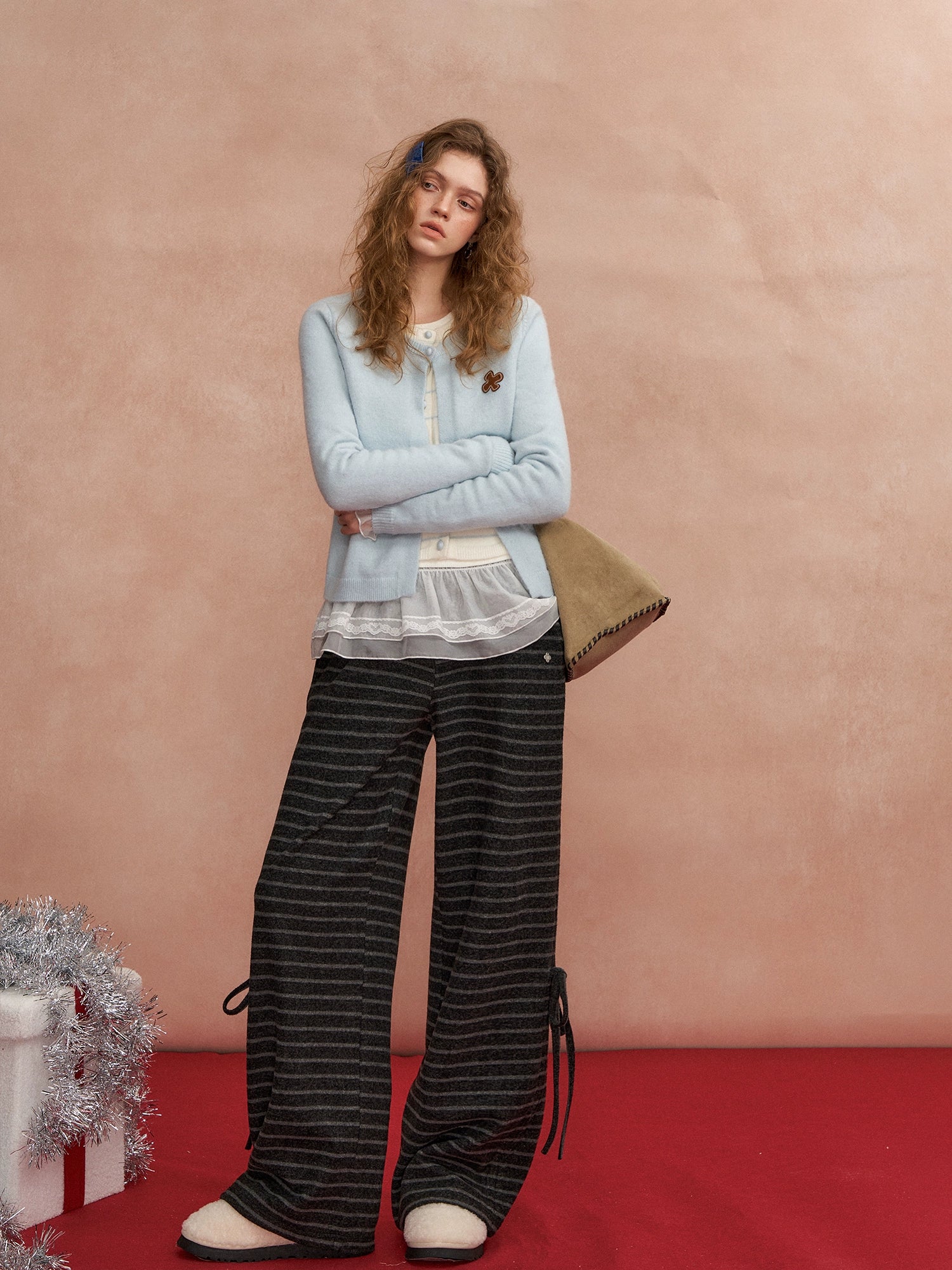 Fuzzy Stripe Layered Cardigan