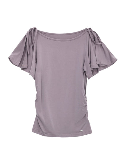 Purple Bow Tie Puff Sleeve Top