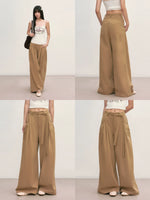 Khaki Tie-Waist Wide-Leg Pants