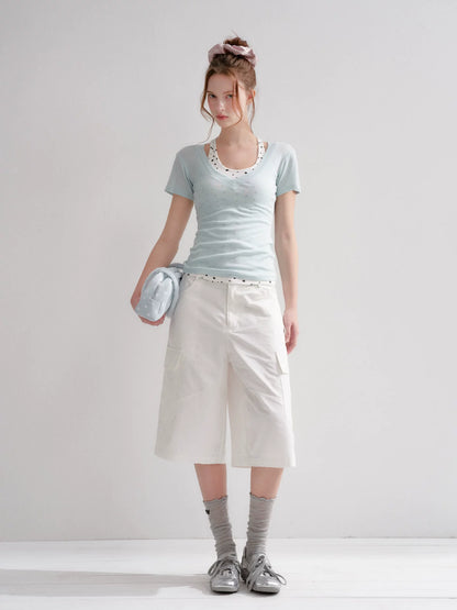 White Polka-Dot Cargo Culottes