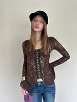 Lace Button Flare-Sleeve Top