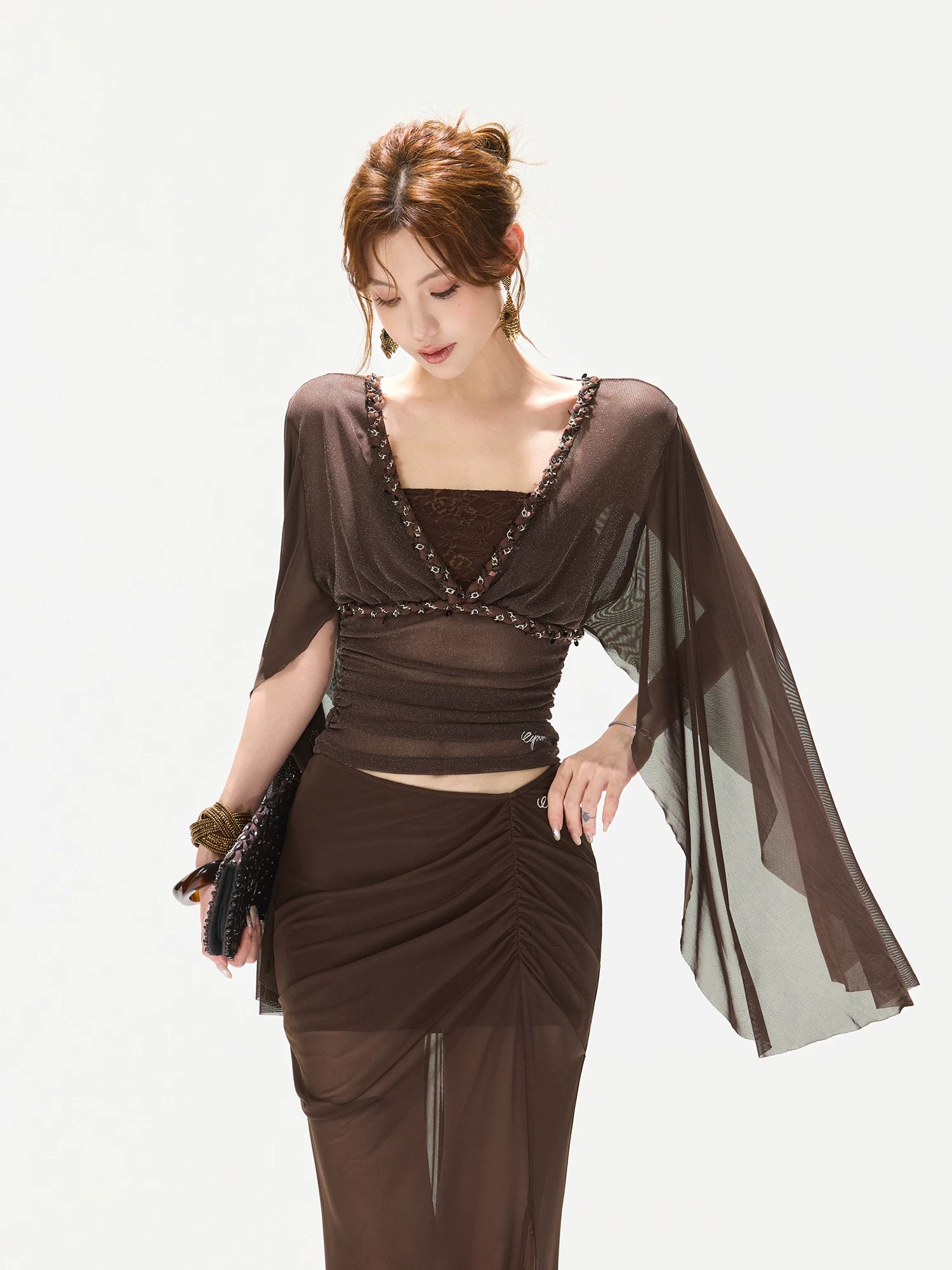 Brown Mist Beaded Top