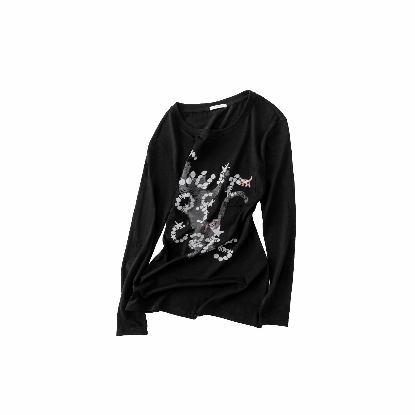 Cat Print Open-Back Long-Sleeve T-shirt