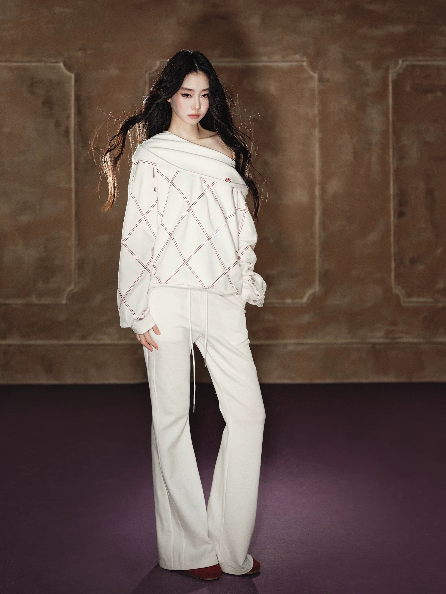 Asymmetric Off-Shoulder Sweatshirt Set