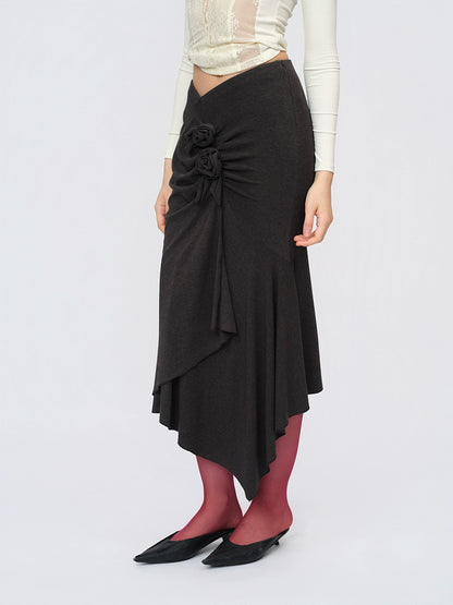 Grey Draped Knit Skirt