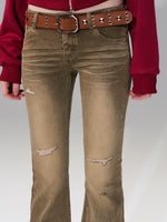 Distressed Low-Rise Washed Jeans