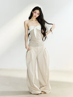 Beige Relaxed Wide Leg Pants