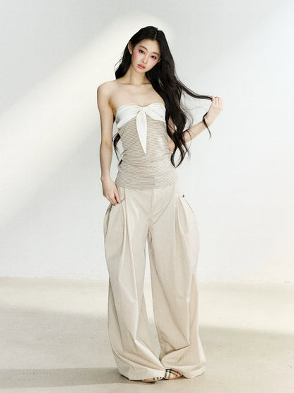 Beige Relaxed Wide Leg Pants