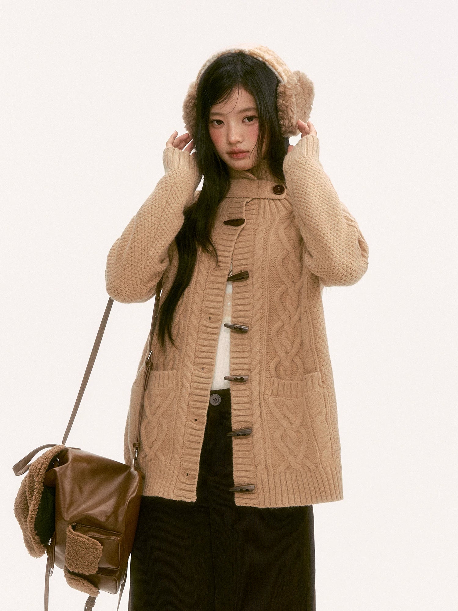 Light Brown Toggle Knit Cardigan
