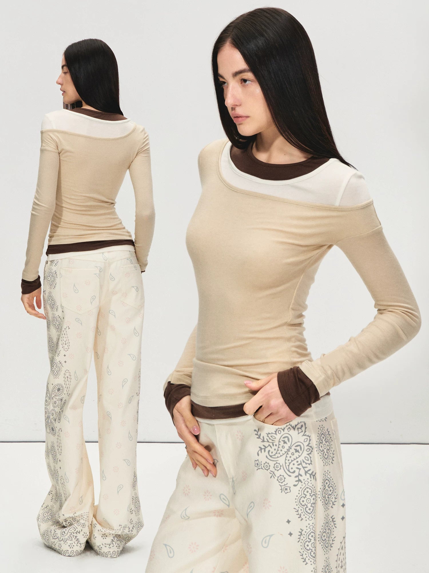 Lyocell Wool Colorblock Layered Base Top