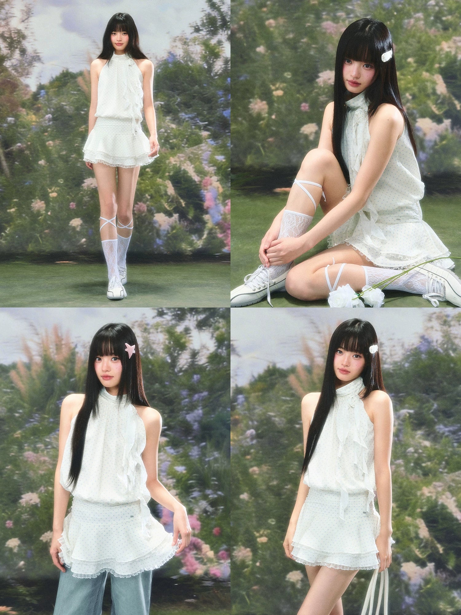 White Polka Dot Halter Dress