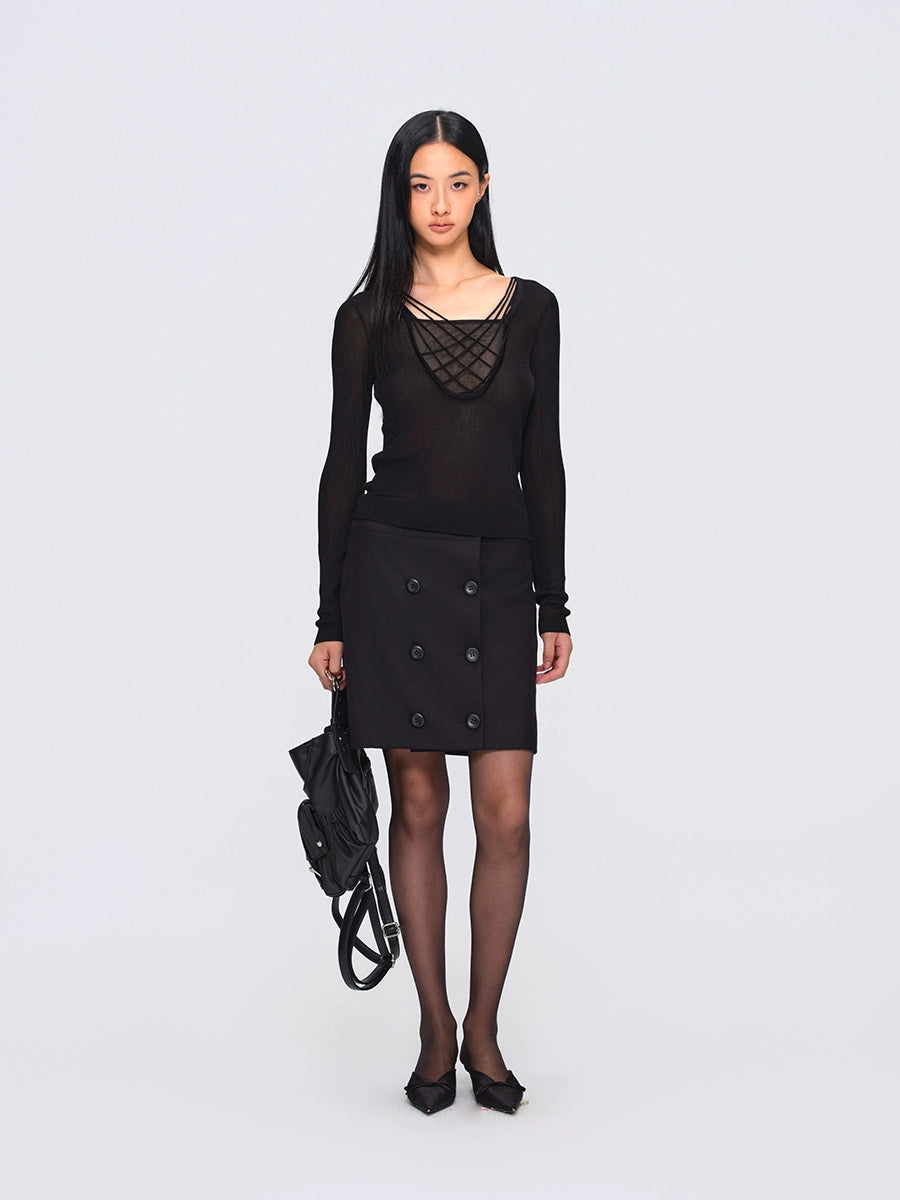 Viscose Hand-Threaded Mock-Layer Sweater