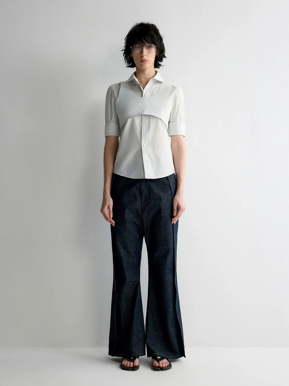 Structured Low Rise Drop-Crotch Flared Jeans