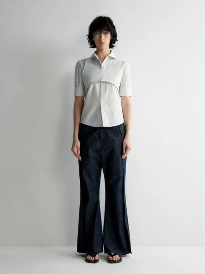 Structured Low Rise Drop-Crotch Flared Jeans