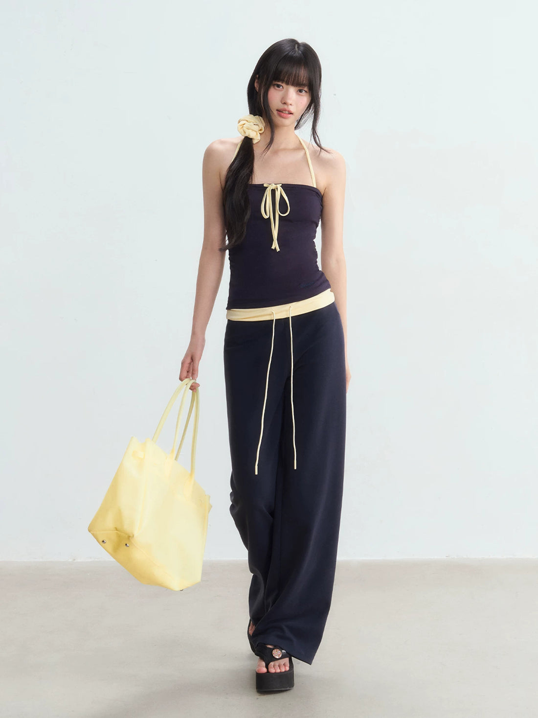 Contrast Waist Drawstring Pants