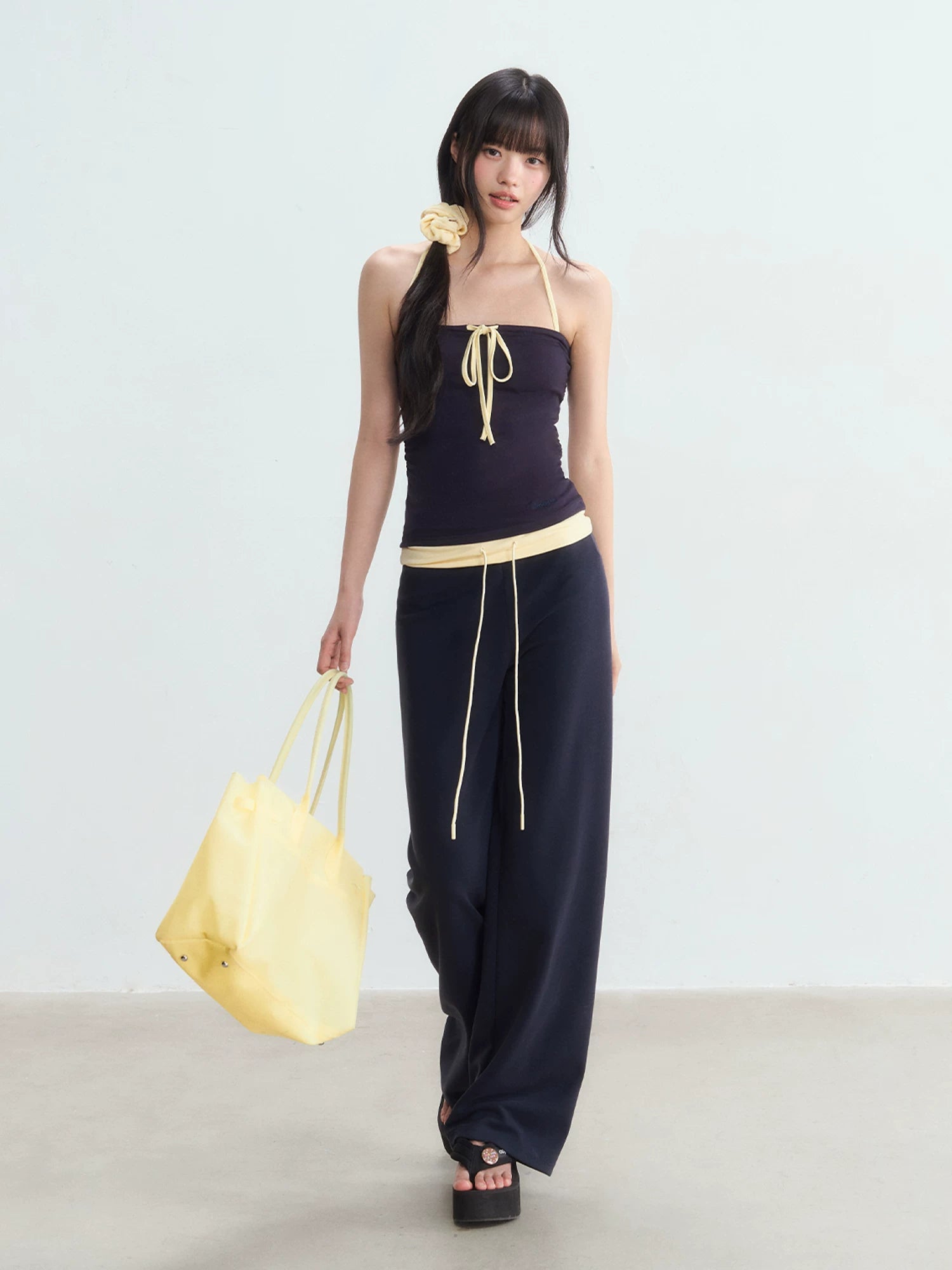 Contrast Waist Drawstring Pants
