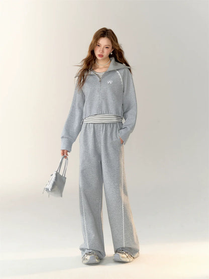 Two-Piece Embroidered Cropped Hoodie