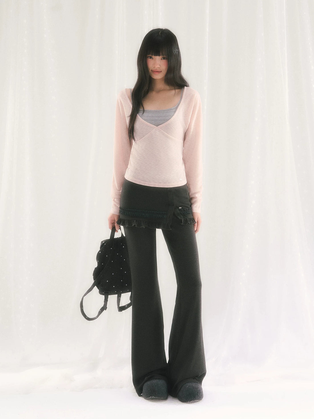 Gray Layered Flare Pants