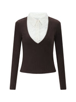 Contrast Polka Faux Layer Knit Top