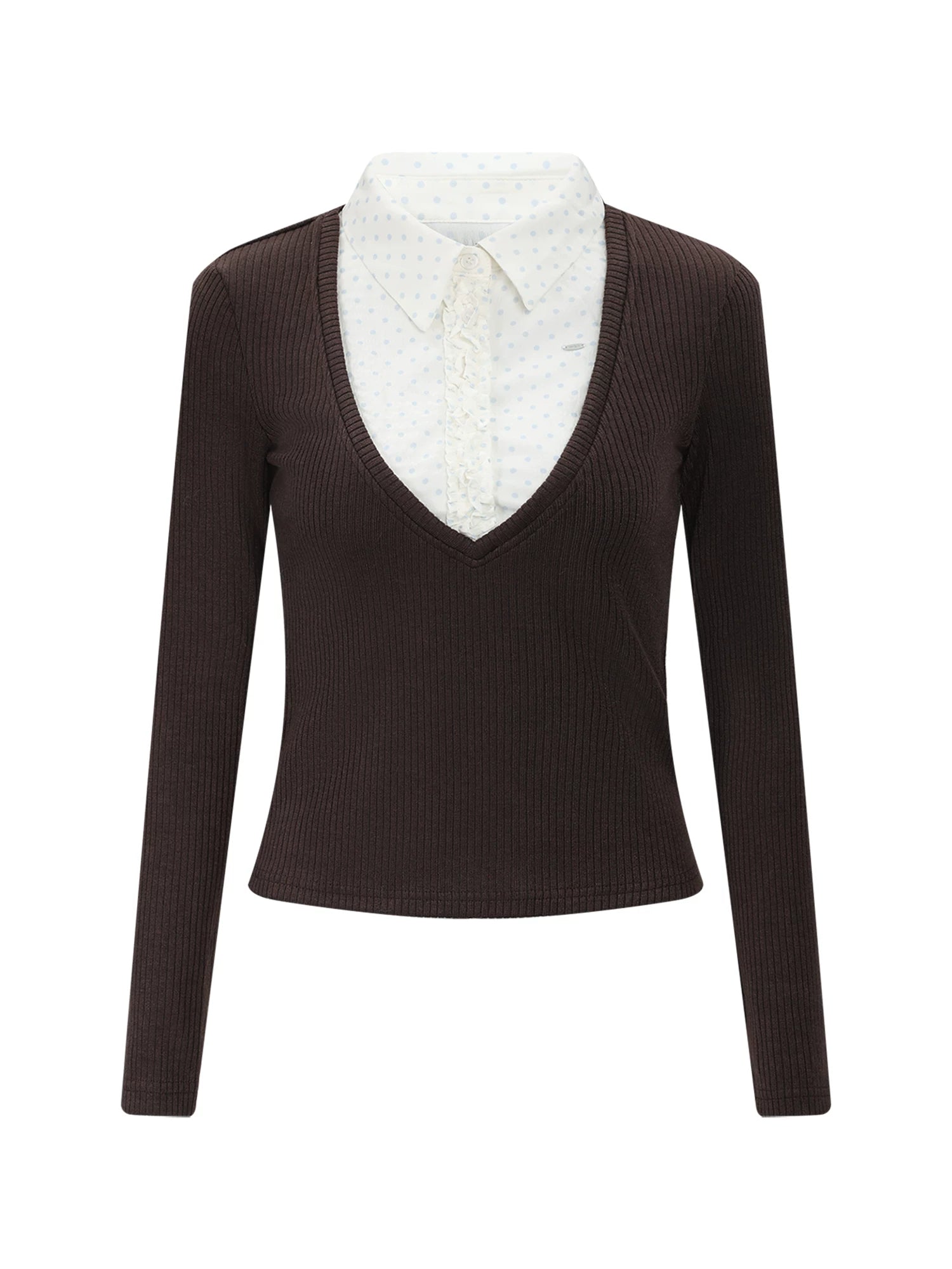 Contrast Polka Faux Layer Knit Top