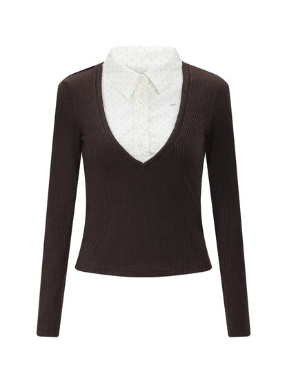 Contrast Polka Faux Layer Knit Top