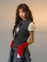 Floral Diamond Knit Vest / Cardigan / Skirt Set